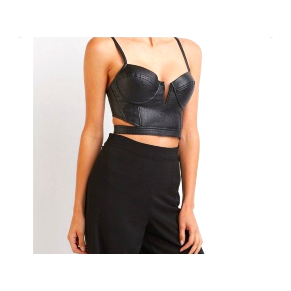 Charlotte Russe Pleather Leather Crop Top Bustier Black Small